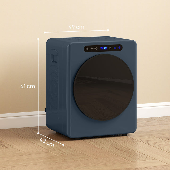 5 kg udluftet tørretumbler, 1000W kompakt fritstående frontbetjent tørretumbler med tromle i rustfrit stål, timer, blå