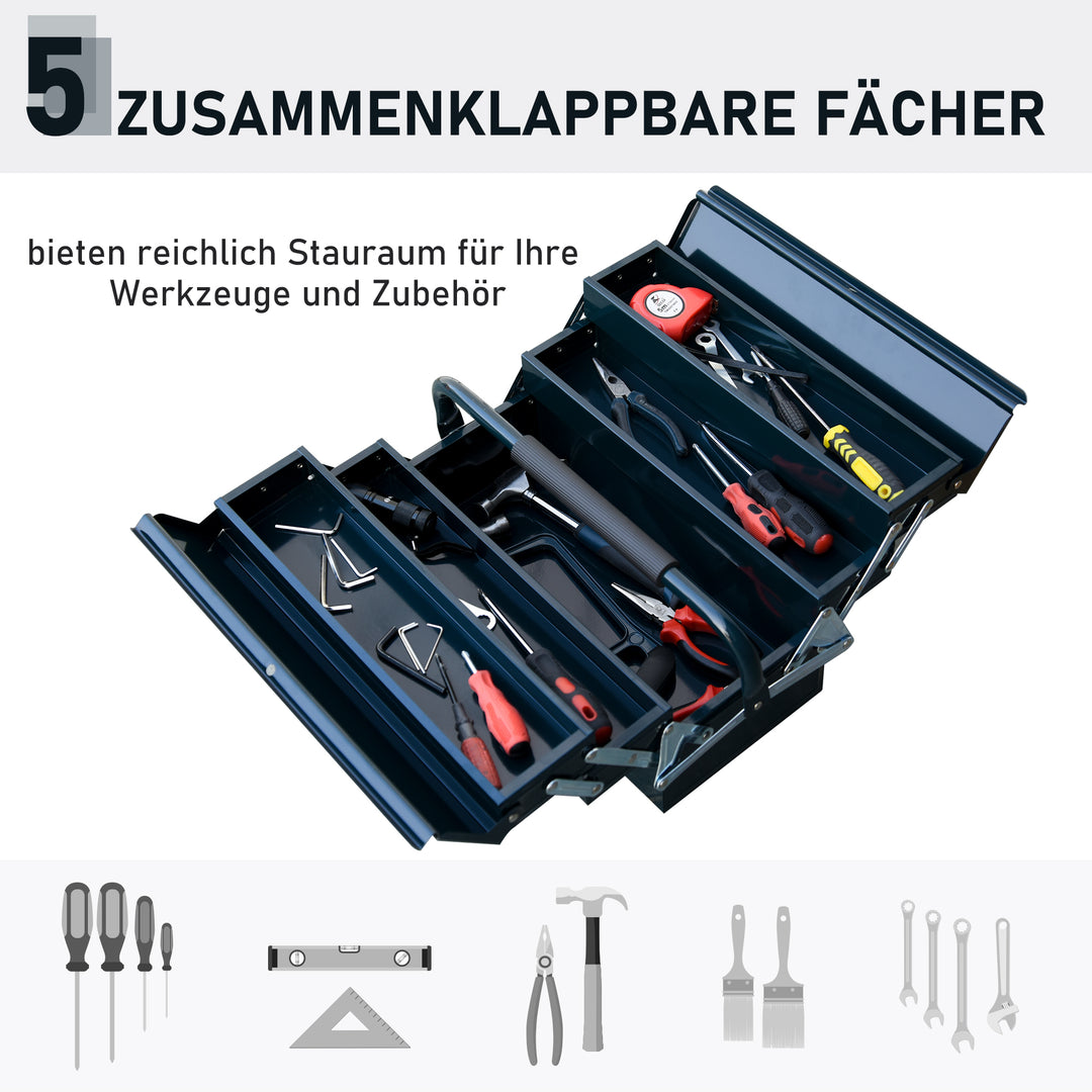 Værktøjskuffert værktøjskasse 5 rum foldbar stål (spcc) mørkegrøn 56 x 20 x 41 cm