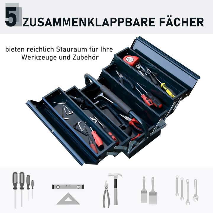 Værktøjskuffert værktøjskasse 5 rum foldbar stål (spcc) mørkegrøn 56 x 20 x 41 cm