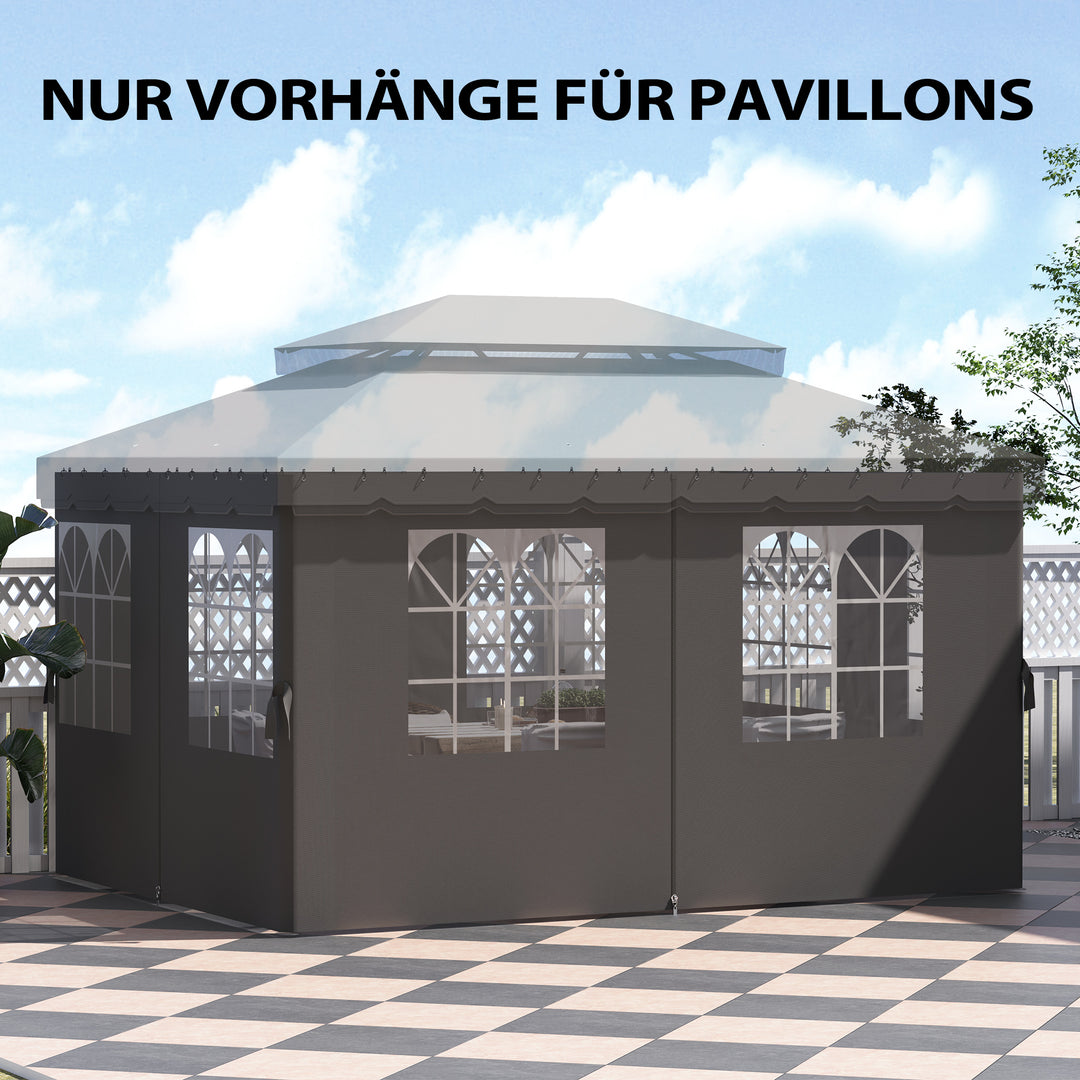 Pavillon sidevægge, 4 sidevægspaneler til havepavillon, med lynlås, 3 x 4 m pavillon, mørkegrå