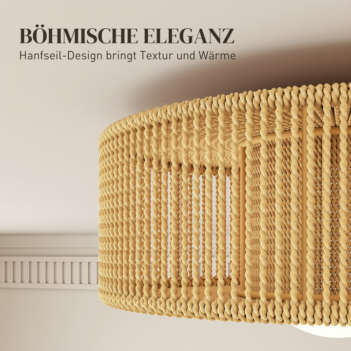 Loftlampe, Boho loftlampe, ophængt med G9 LED-fatning, rund lampeskærm af hampreb