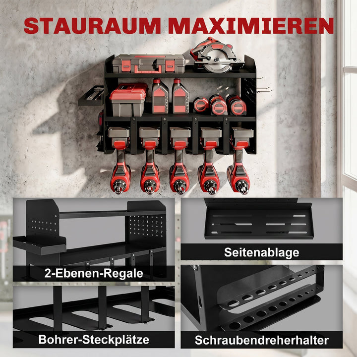 2-lags haveredskabsorganisator, haveredskabsstativ med kroge, siderum, op til 50 kg, 61,8 x 23 x 32,7 cm, sort