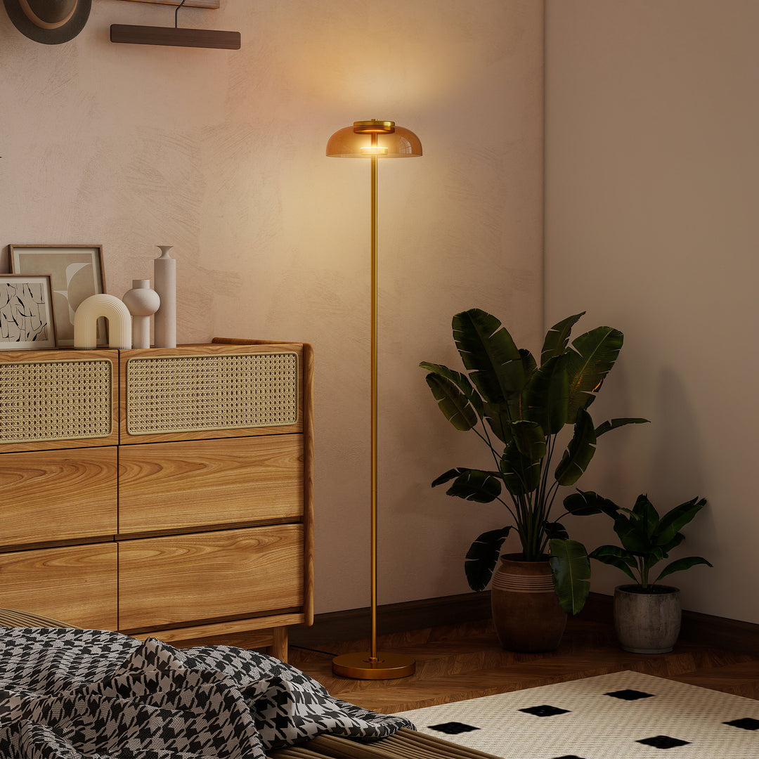 LED-gulvlampe til stuen, gulvlampe med 3000 K varmt lys, fodkontakt, 25 x 25 x 134 cm, messing