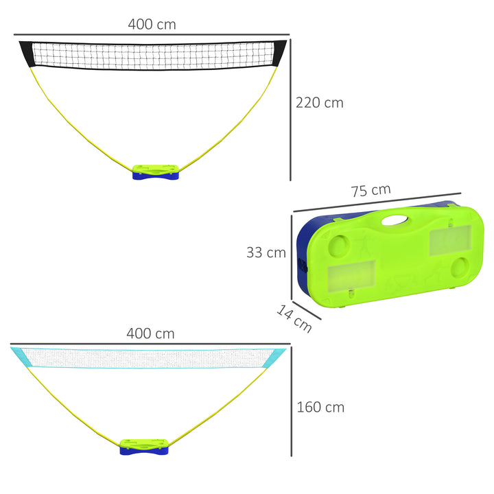 Badmintonnetsæt volleyballnetsæt, 3-delt sæt, 400 cm x 22,4 cm x 155 cm, sort + blå + grøn