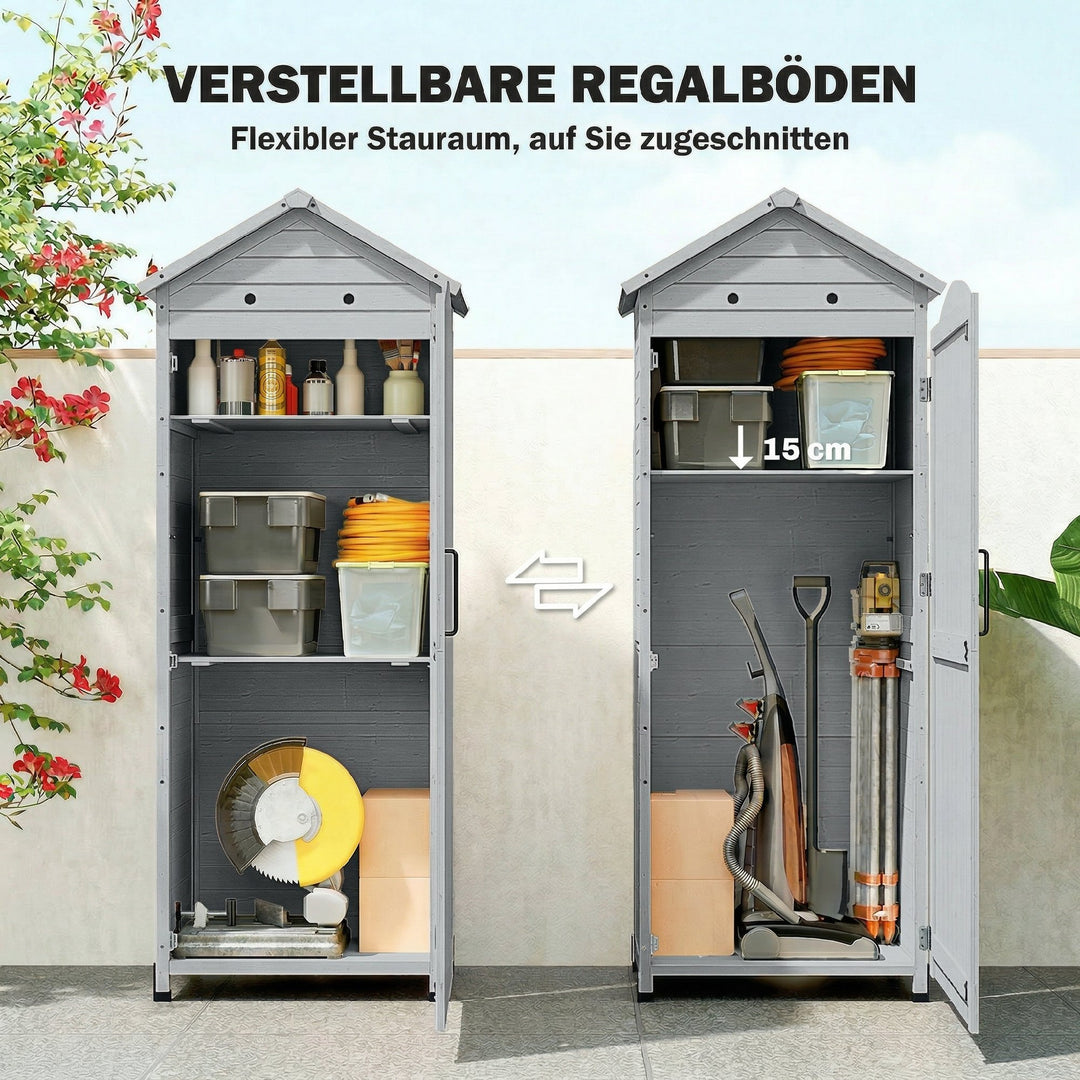 Træskur, ekstra højt, med justerbar hylde, magnetisk dør, galvaniseret tagventilation