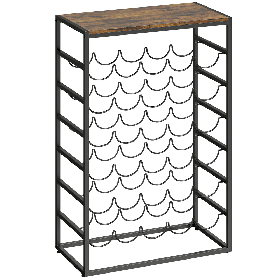 Vinreol til 30 flasker, fritstående metalflaskereol til kælder/opbevaringsrum, 59 x 30 x 88,5 cm, rustik brun
