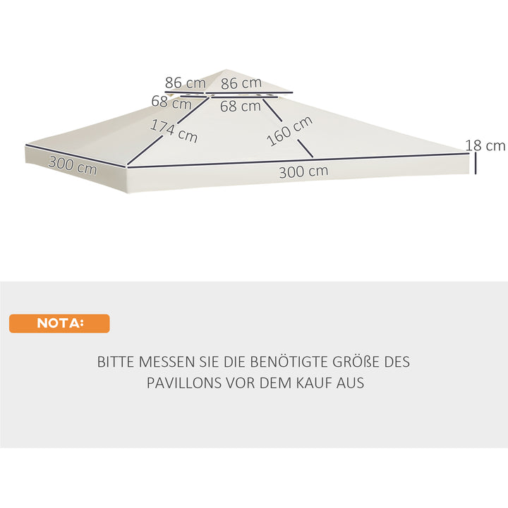 Udskiftningstag til pavillon 3x3m vandafvisende pavillontag til metalpavillon pavillon udskiftningstag havepavillon festtelt havetelt polyester cremehvid