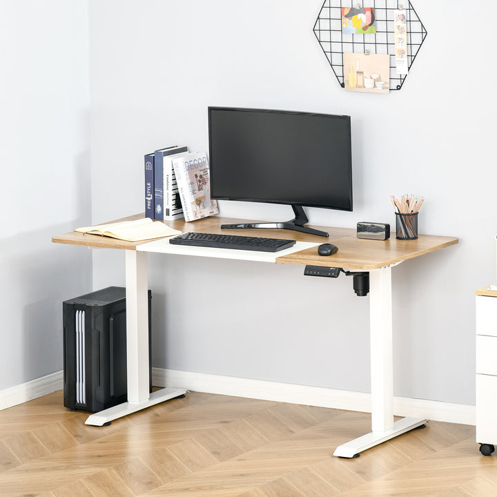 Højdejusterbart skrivebord elektrisk 140 x 70 cm computerbord med 4 hukommelseskontroller, 4-delt bordplade, sit-stee-bord med antikollision, overophedningsbeskyttelse hvid