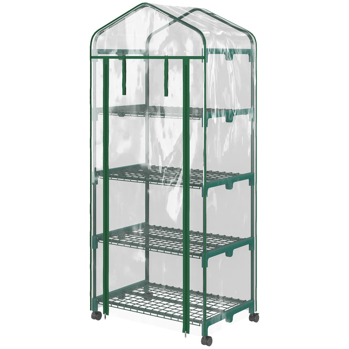 Foliedrivhus, drivhus, minidrivhus, plantehus, kold ramme, 4 hylder, 69 x 50 x 165 cm, transparent