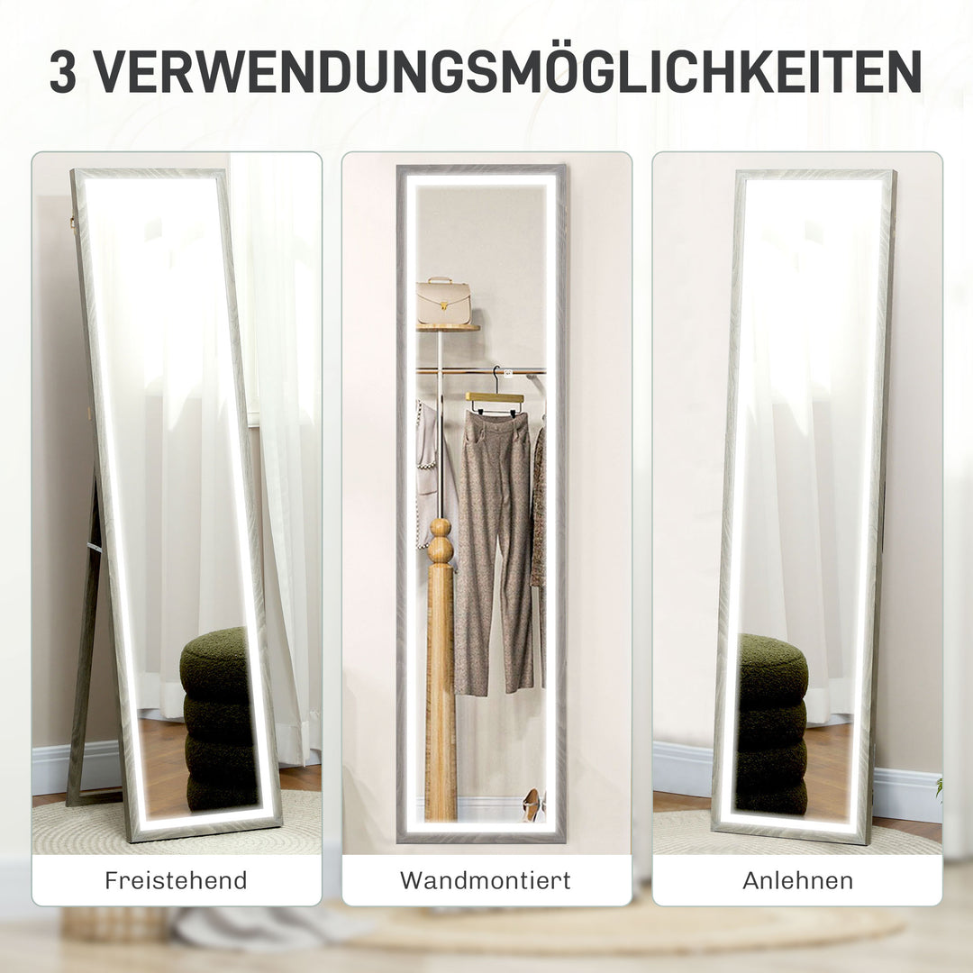 Led spejl i fuld længde, 40 x 160 cm, touch-betjening, dæmpbar, 3 farver, grå