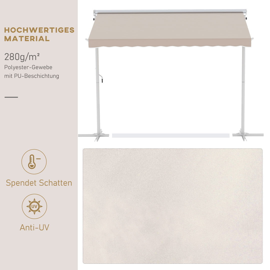 Fritstående markise, havemarkise, markise med foldearm og håndsving, terrasse, cremefarvet, 3x3m