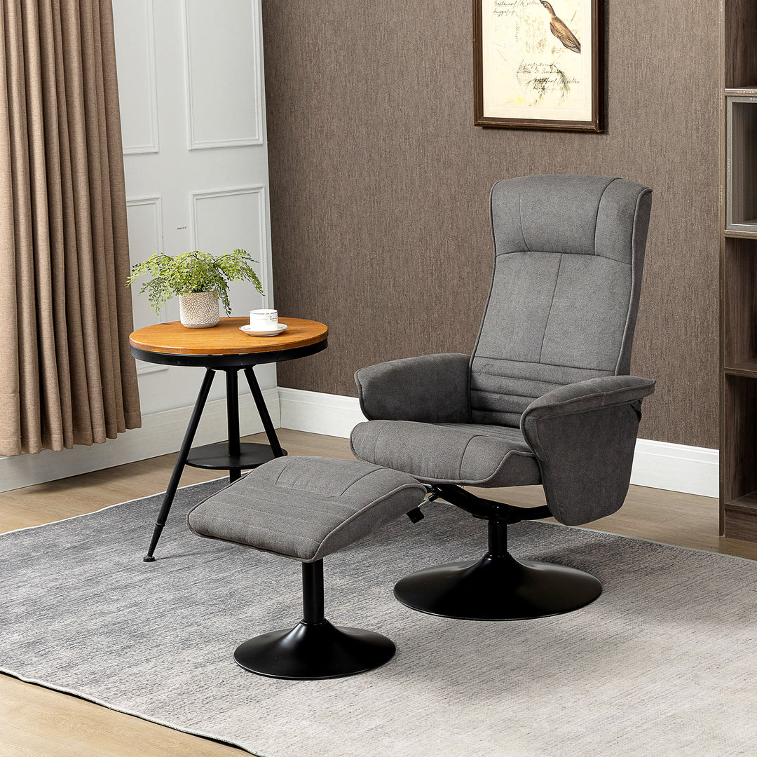 Lænestol med fodskammel, justerbar ryglæn, 69 cm x 71 cm x 104 cm, mørkegrå + sort