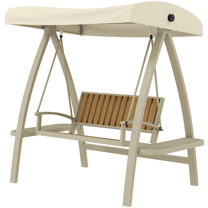 2-Personers havegynge med justerbart soltag og sidebord, 200 x 120 x 190 cm, beige