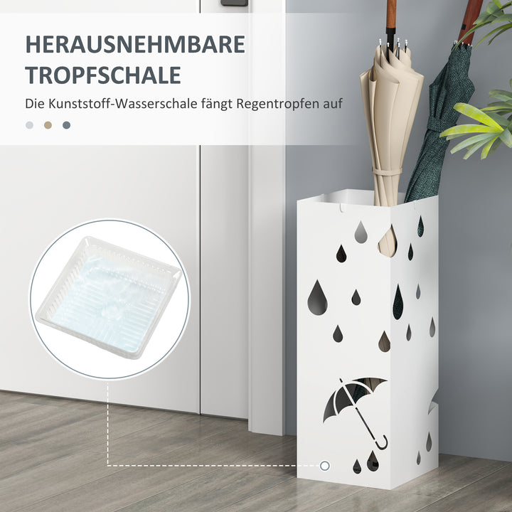 Paraplystativ, 4 kroge, drypbakke, stål, hvid