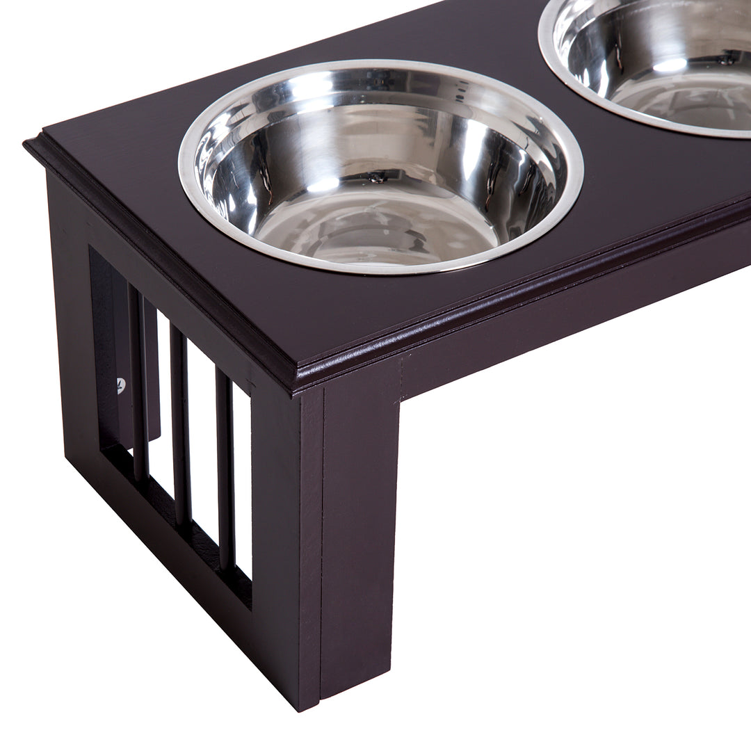 Foderstation til hunde, skridsikker, 58,4 x 30,5 x 25,4 cm, grå, 2 l pr. skål