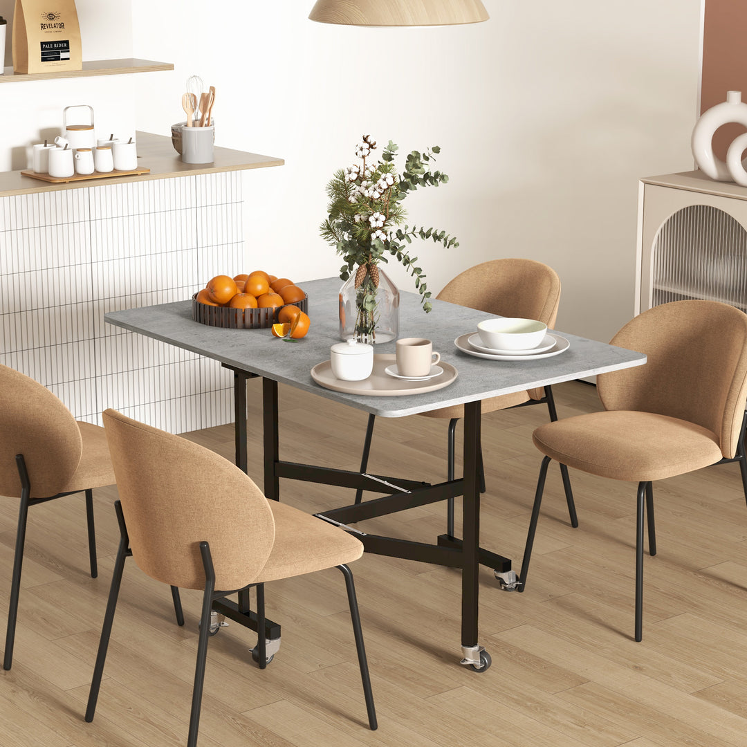 Spisebord til 4-6 personer, klapbord med hjul, stålstel, 52,5-120 x 80 x 73 cm, grå