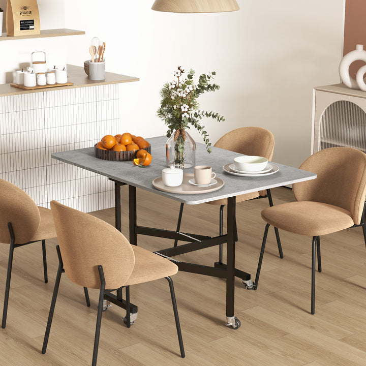 Spisebord til 4-6 personer, klapbord med hjul, stålstel, 52,5-120 x 80 x 73 cm, grå