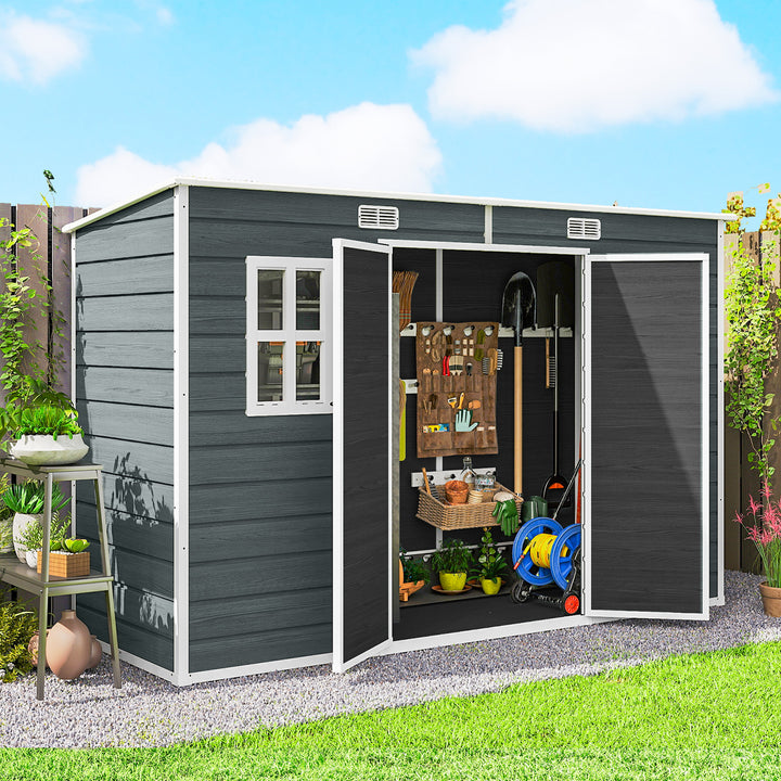 Haveskur 3,2m², redskabsskur med luttag, 303x123x197cm med vindue, aflåselig dør, ventilationsåbning, gulv