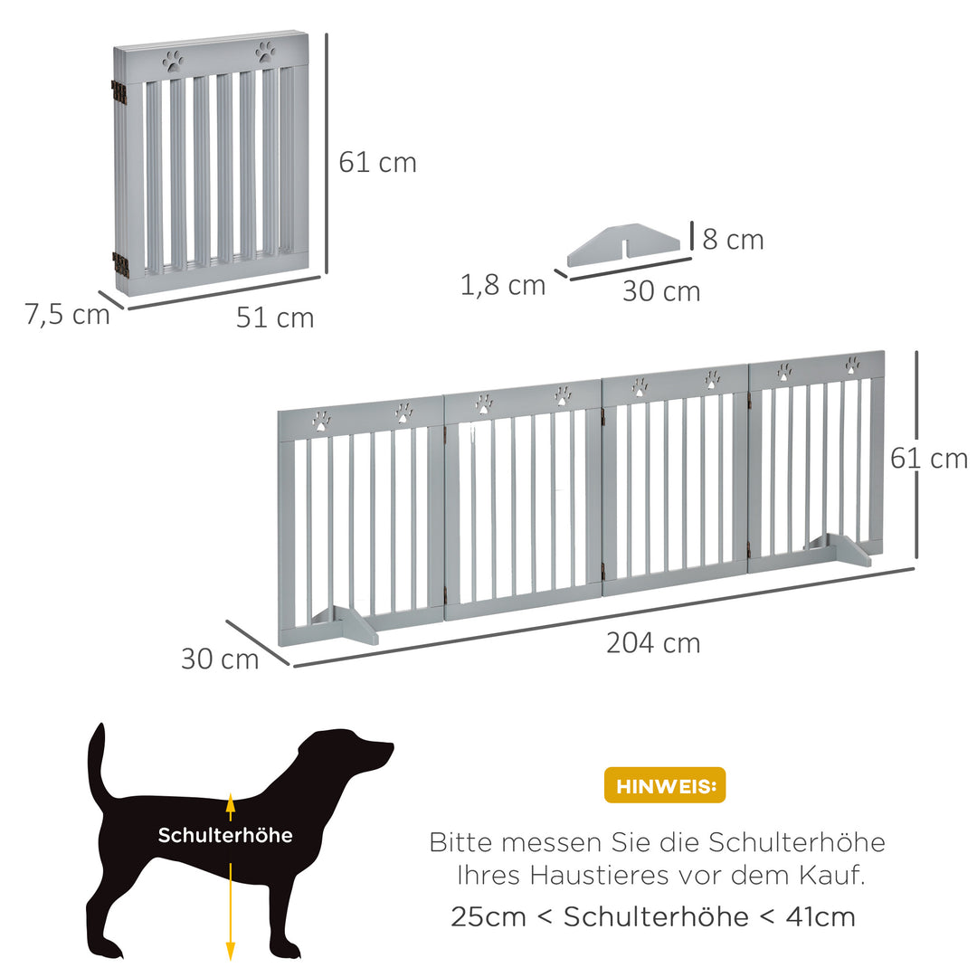 Hundegitter, fyrretræsramme, dobbeltsidet foldbar, poteaftryk, aftagelige fødder, lysegrå