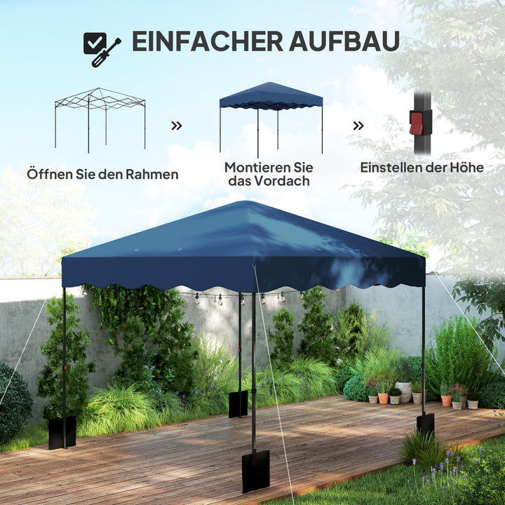 3 X 3 m pop-up pavillon, højdejusterbart havetelt, med rullepose, til have, terrasse, metal, stof, mørkeblå