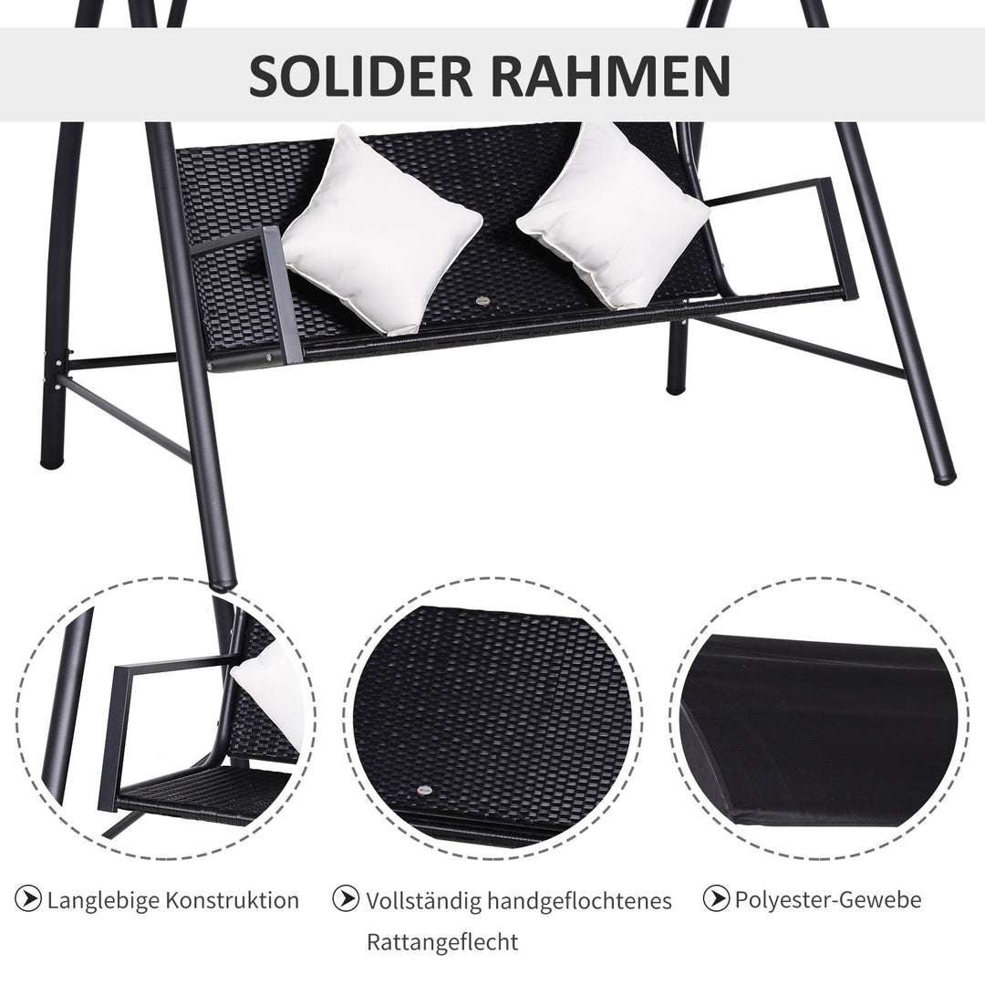 3-Personers verandagynge lavet af polyrattan og metal med hynder, lasteevne op til 360 kg, ny (sort)