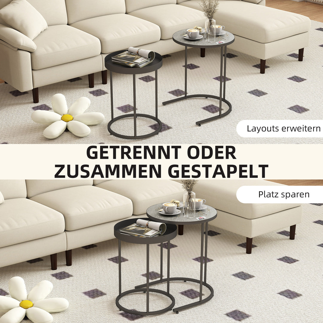 Sæt med 2 stueborde, stabelbare, bakkedesign, metal, grå