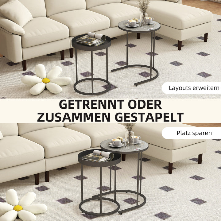 Sæt med 2 stueborde, stabelbare, bakkedesign, metal, grå