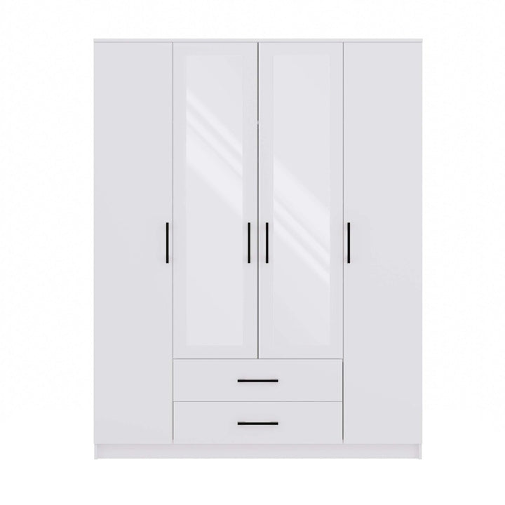 Moderne klædeskab med spejl, Højde: 205 cm Bredde: 160 cm Dybde: 54 cm, hvid