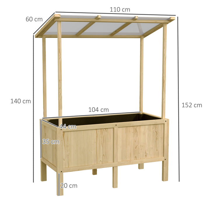 Hævet bed med tag, drænhuller, fleeceforing, vejrbestandig, fyrretræ, 110x60x152 cm