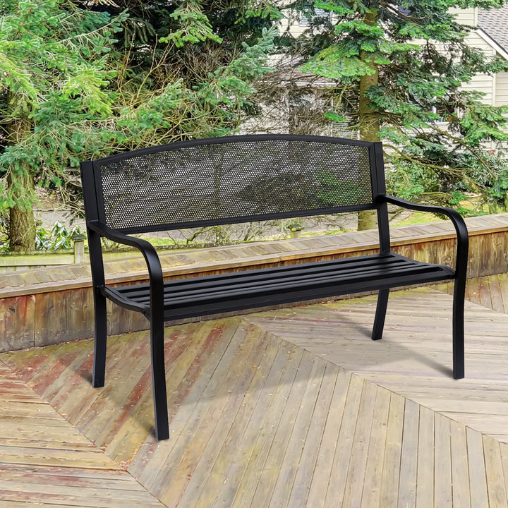 Havebænk, parkbænk, 2-personers, stål, sort, B127 x D60 x H87 cm