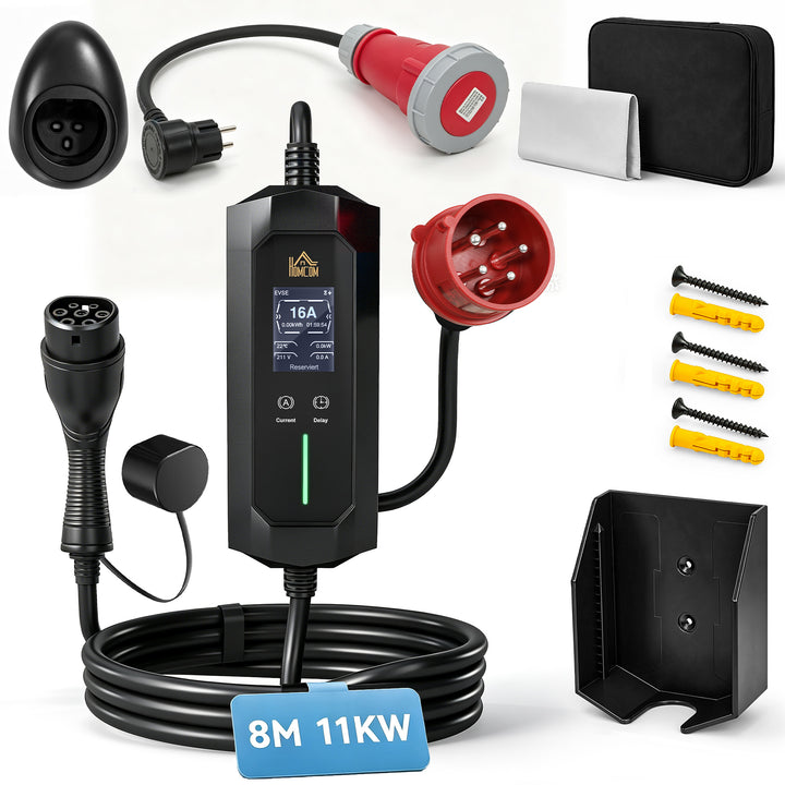 Mobil vægboks 11kW 8m Type 2 CEE 6-16A til Type 2 IP65 til elbiler med hybridladning
