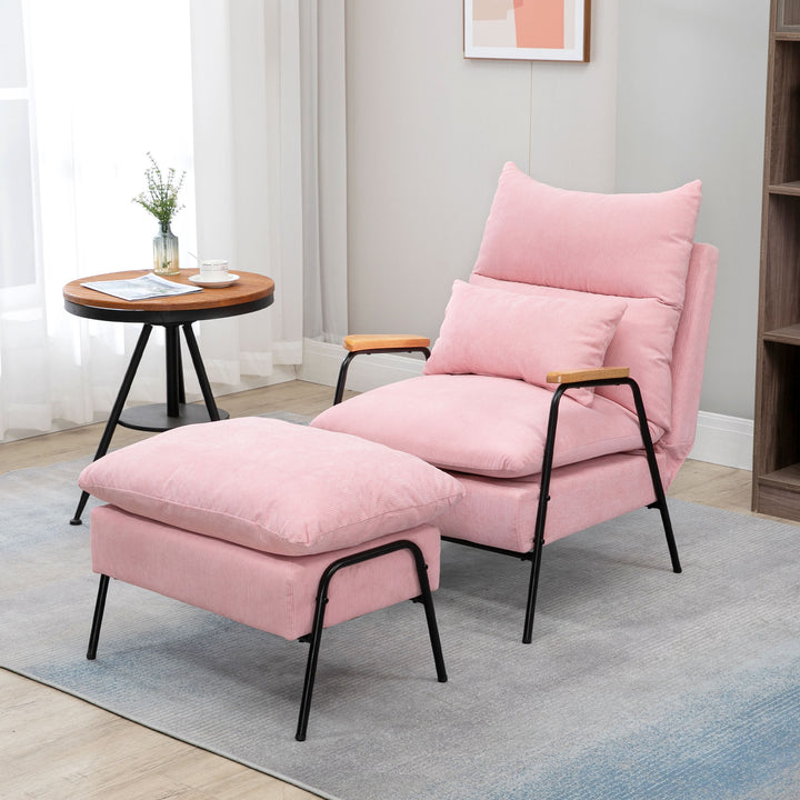 Lænestol med fodskammel, inklusive hynde, 68 cm x 91,5 cm x 88 cm, pink