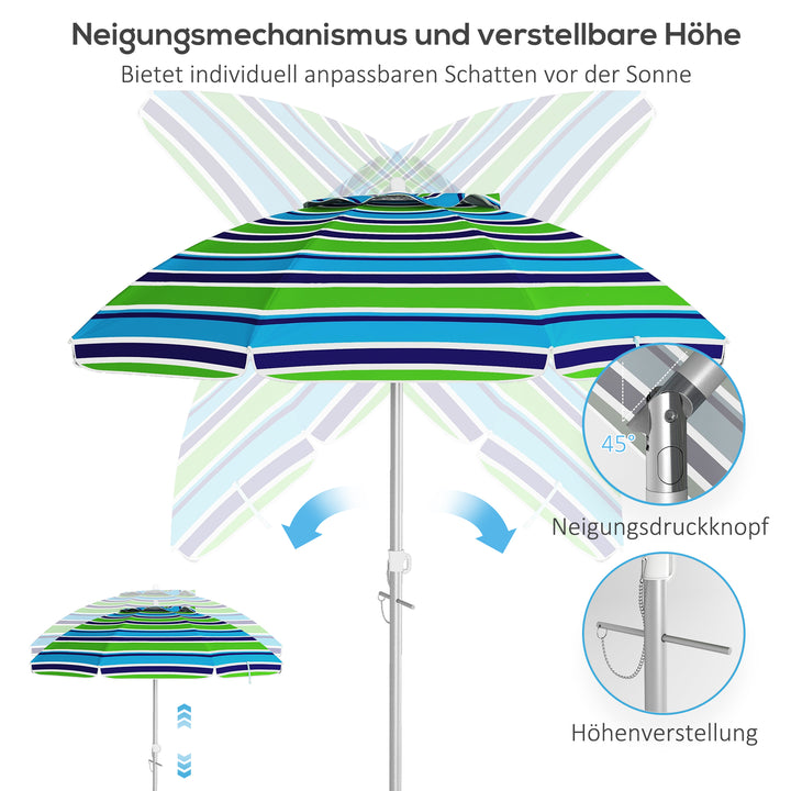 Strandparasol Ø178 cm UV40+ vindtæt, stabil, højdejusterbar strandparasol med vippefunktion, ventilation, taske, flerfarvet