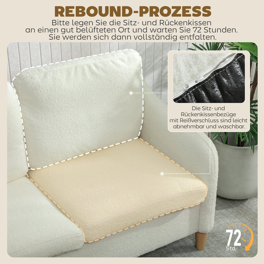 2-personers sofa, lille sofa med sherpa fleece-look, 137 cm, til stuen, cremehvid
