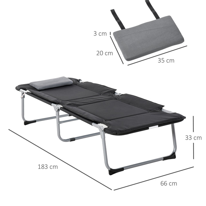 Campingseng, sammenklappelig seng med pude, camping liggestol til udendørs campingrejser, 183 x 66 x 33 cm
