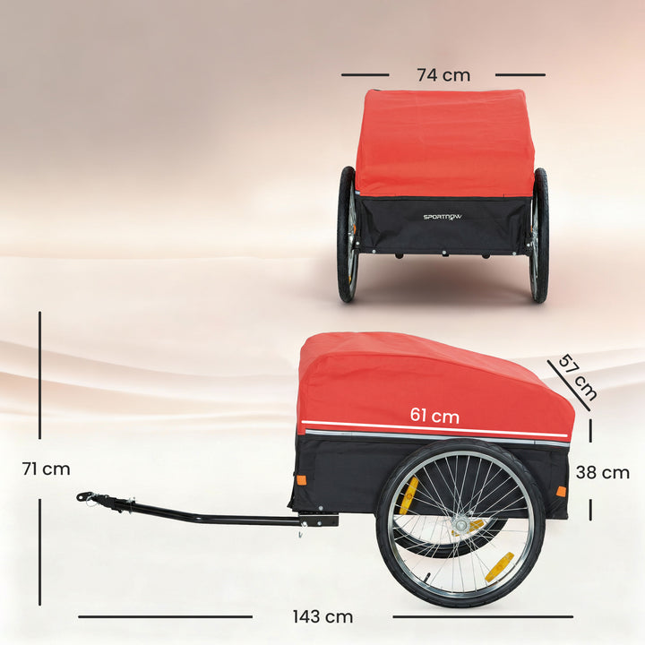 Cykeltrailer, 170 liter, cargo trailer med kobling, presenning, 51 cm hurtigudløser, luftdæk, op til 40 kg