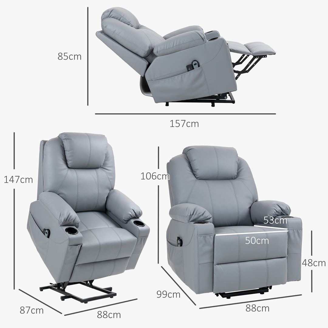 Massagestol stand-up aid seniorstol, 8 massagetilstande, lænelæn, 88 cm x 99 cm x 106 cm, grå