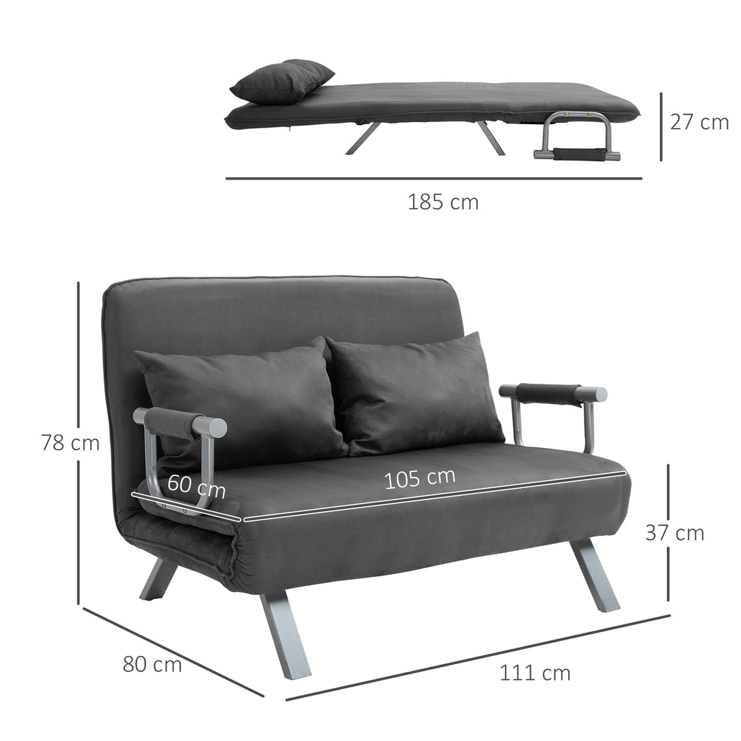 Sovesofa med justerbar ryglæn, pyntepuder, sofa med sovefunktion, fløjlslook, armlæn, gæsteseng, klapstol til stue, soveværelse, grå