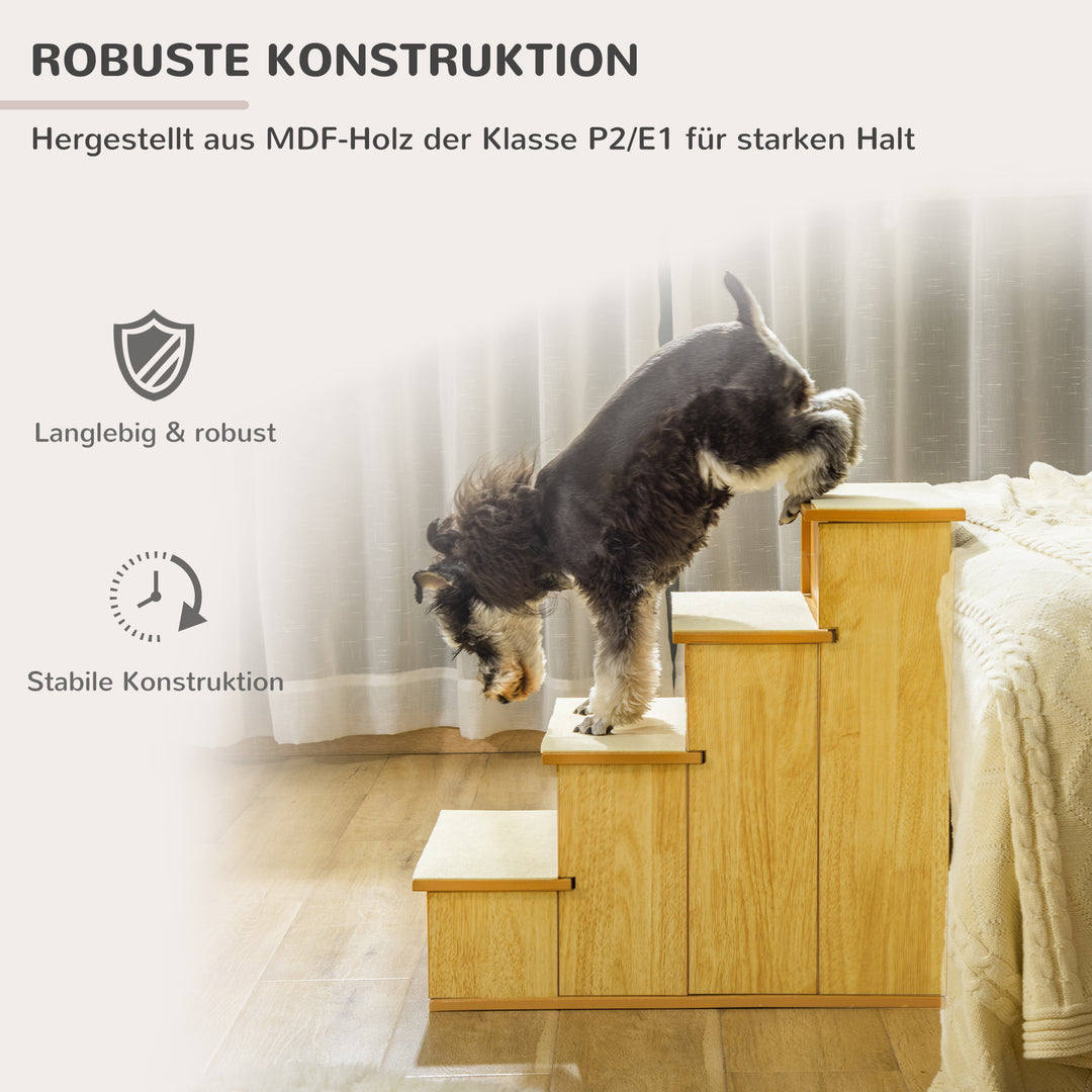 Kæledyrstrappe, til hunde/katte, 4-trins, kort plys, op til 30 kg, 40 x 59 x 54,2 cm, naturlig