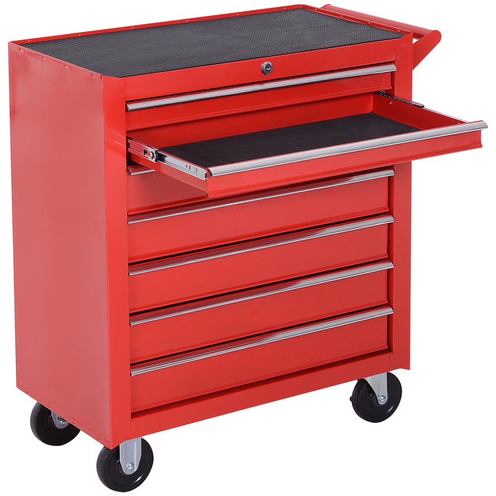 Værktøjsvogn, 2 små og 5 store skuffer, stål, op til 150 kg, 69 x 33 x 75 cm, rød
