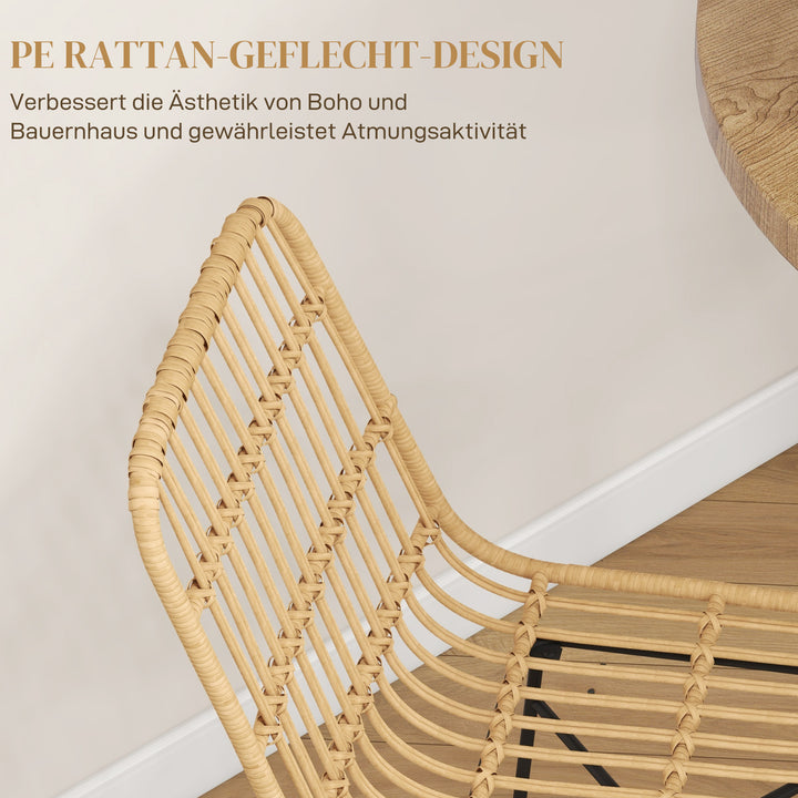 Barstol, boho-stil, pe-rattan, 45 x 53,5 x 105 cm, natur + sort