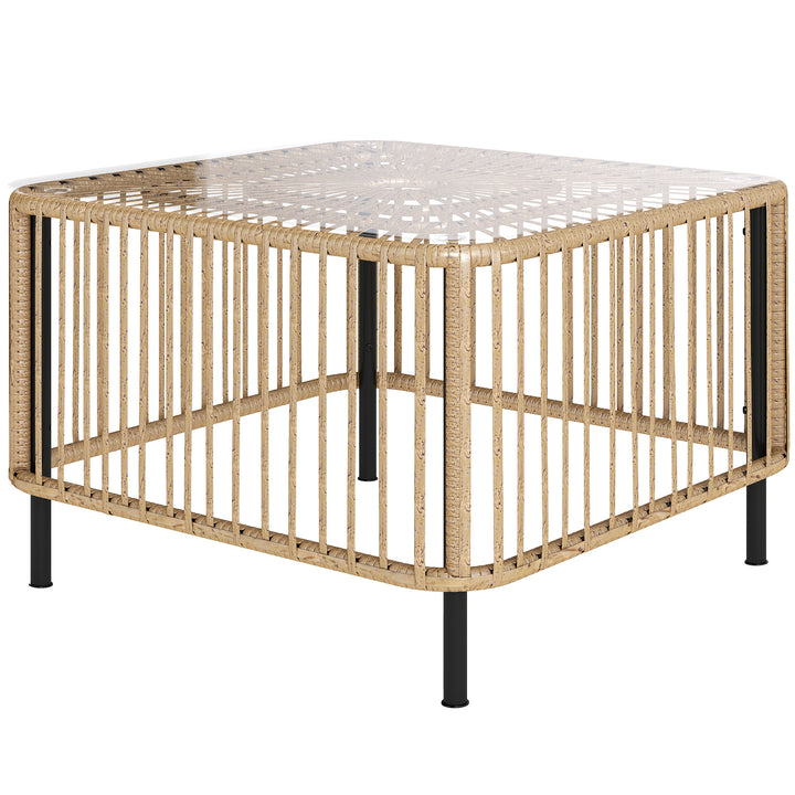 Havebord i polyrattan, 65 x 65 x 43 cm, vejrbestandigt sidebord firkantet med glasplade i naturtræ