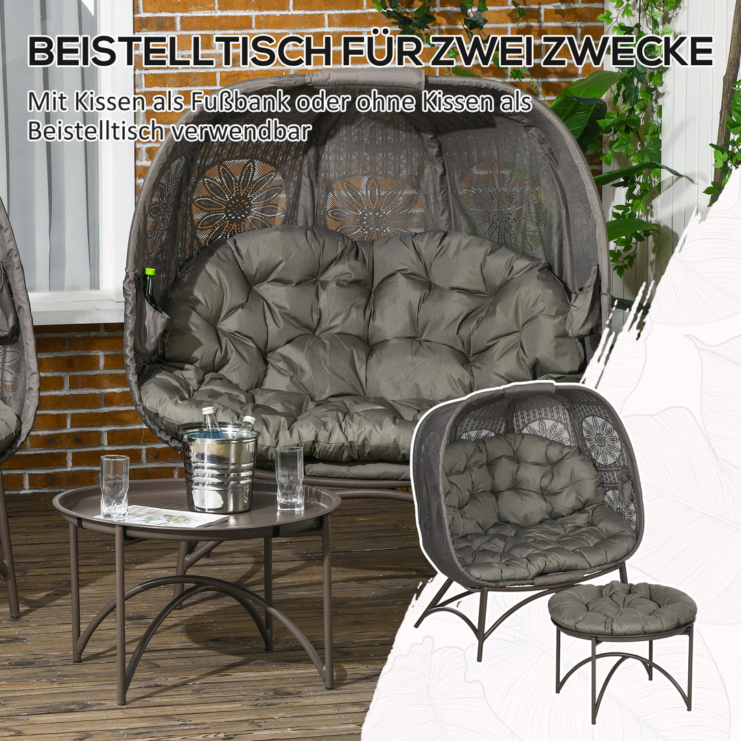 Havemøbelsæt, 2 kurvestole med sidebord, foldbare, sædehynder, metalstel, farve: sand