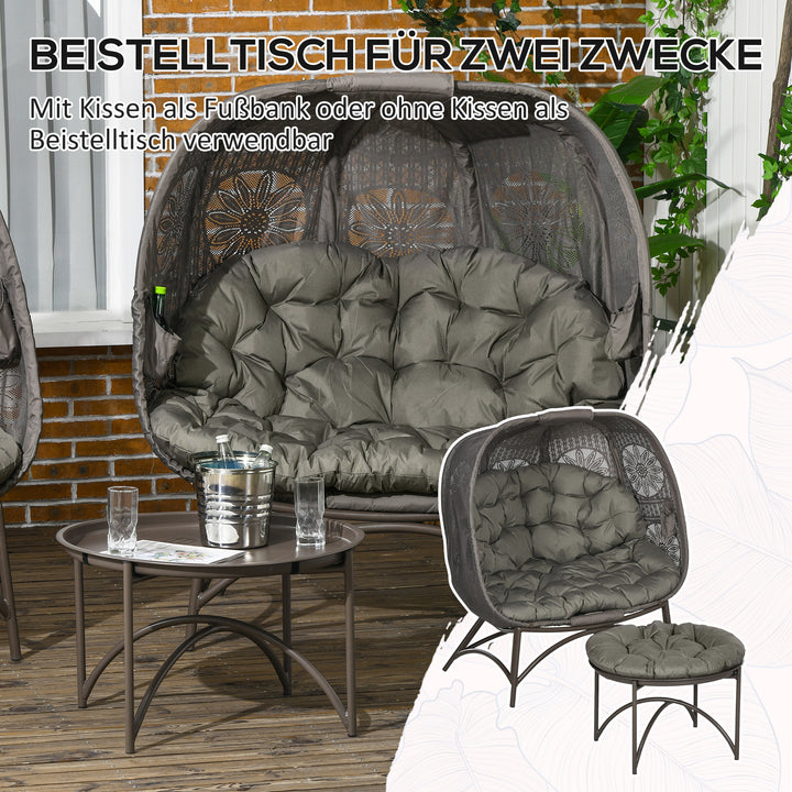 Havemøbelsæt, 2 kurvestole med sidebord, foldbare, sædehynder, metalstel, farve: sand