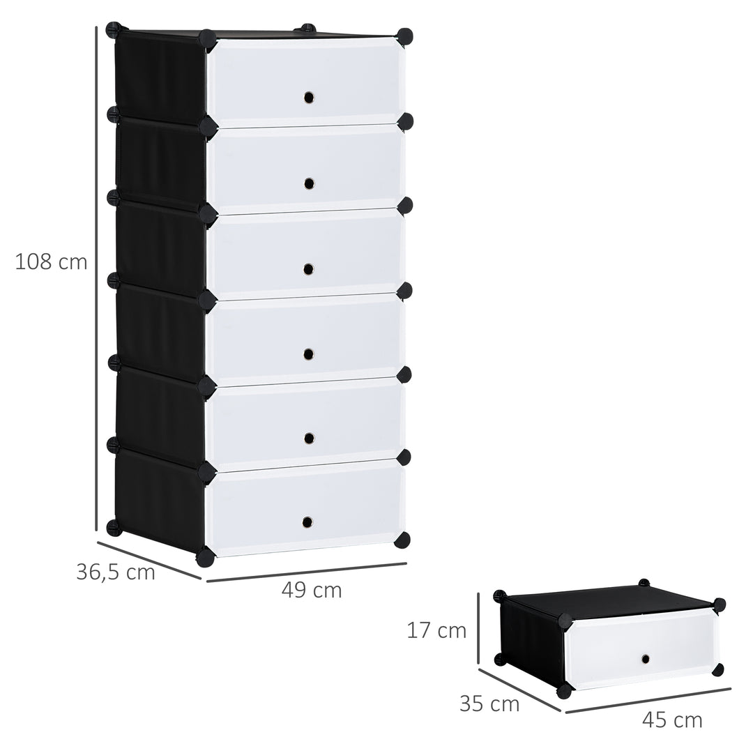 modulært reolsystem til 6 par sko, 49 cm x 36,5 cm x 108 cm, sort