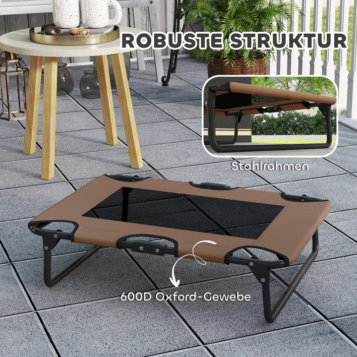 Forhøjet hundeseng, sammenklappelig hundeseng, udendørs hundeliggestol med netdesign, kaffe oxford 75 x 51 x 18 cm
