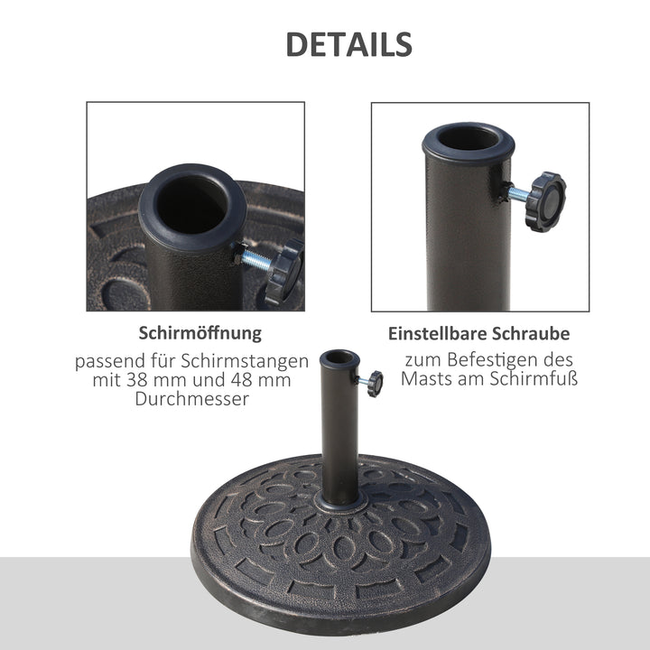 Parasolfod i harpiks, 14 kg, med håndtag, rund parasolholder, til parasoller med 38 mm/48 mm stangdiameter, til altan, terrasse, have, bronze