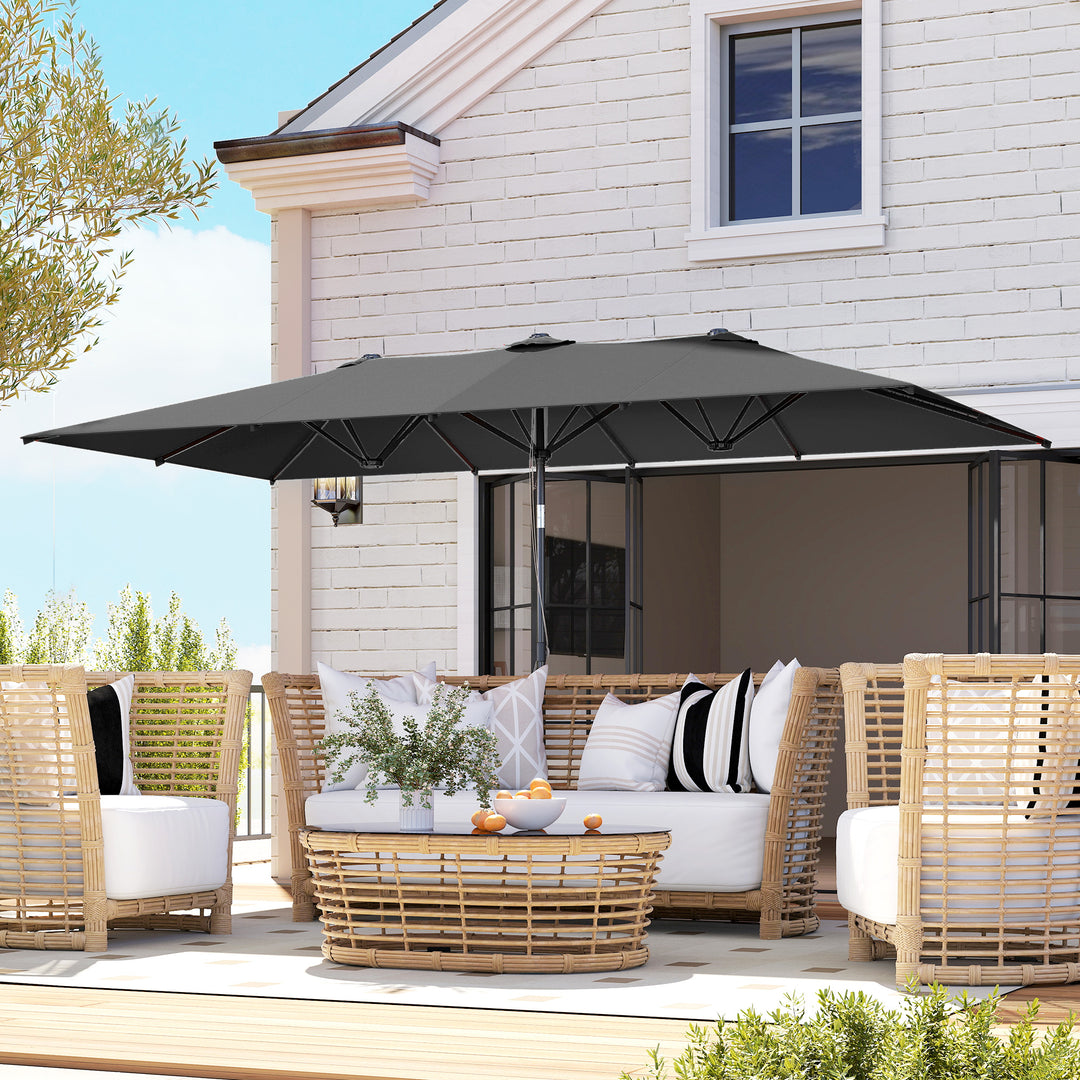 Stor parasol, højdejusterbar, vipbar, 150x295x170-214 cm, grå