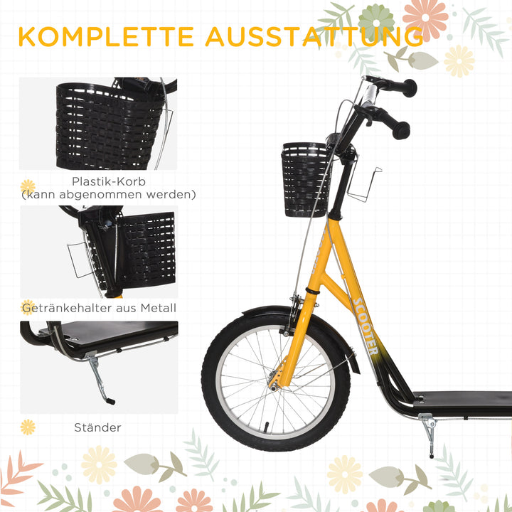 Børnescooter, højdejusterbar, skridsikker, stålramme, aftagelig kurv, bremser, gummidæk