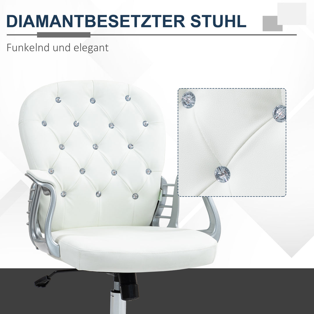 Kontorstol, ergonomisk skrivebordsstol med armlæn, polstret ryglæn, hvid